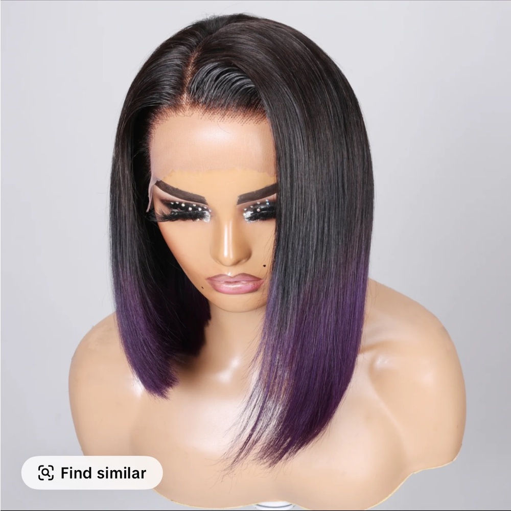 Elegant Black and Purple Ombre Human HairbWig